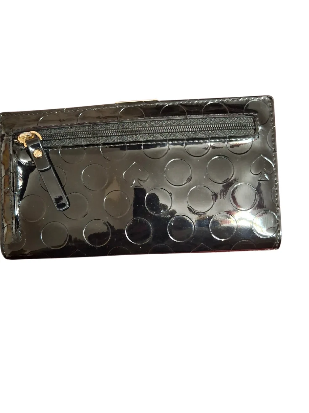 kate spade Black Patent Leather Dot Embossed Continental Slim Wallet
